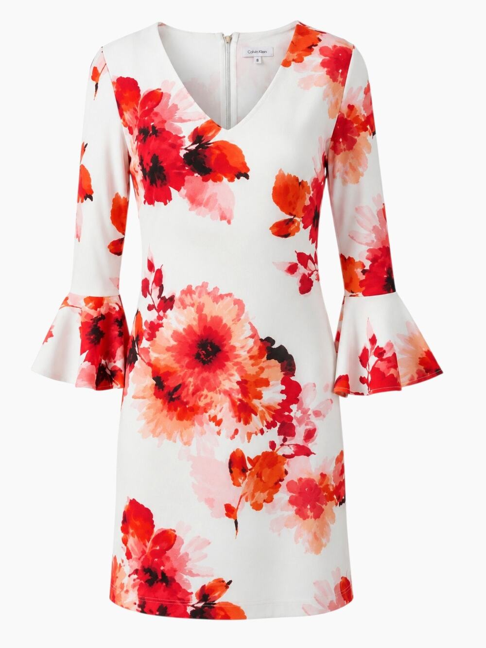 Calvin Klein Bell Sleeve Floral Print Shift Dress Women’s SZ 8
